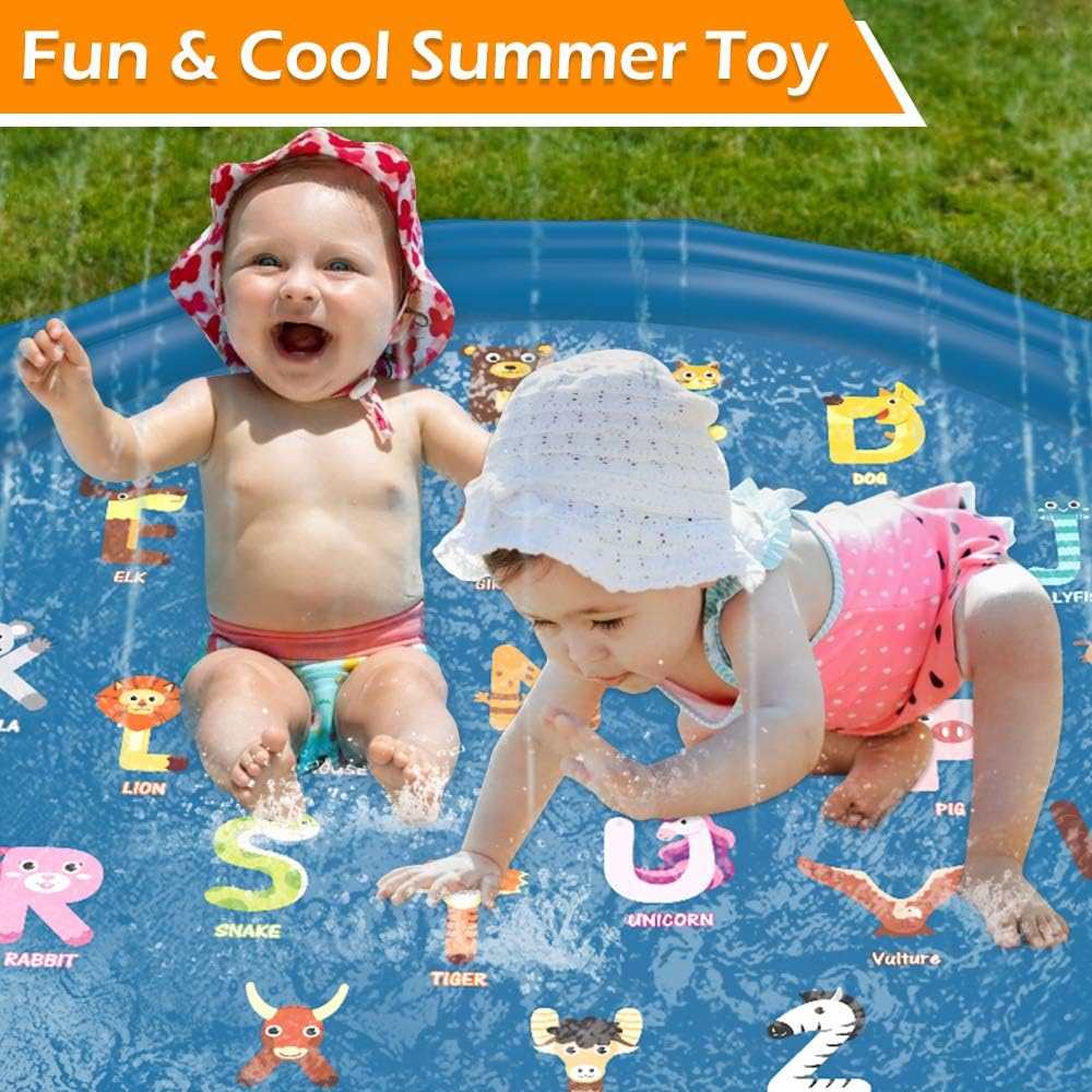 Jasonwell 60" Splash Pad Sprinkler for Kids & Toddlers – Inflatable Outdoor Water Play Mat, Backyard Pool for Boys & Girls, Ages 1-9, Blue