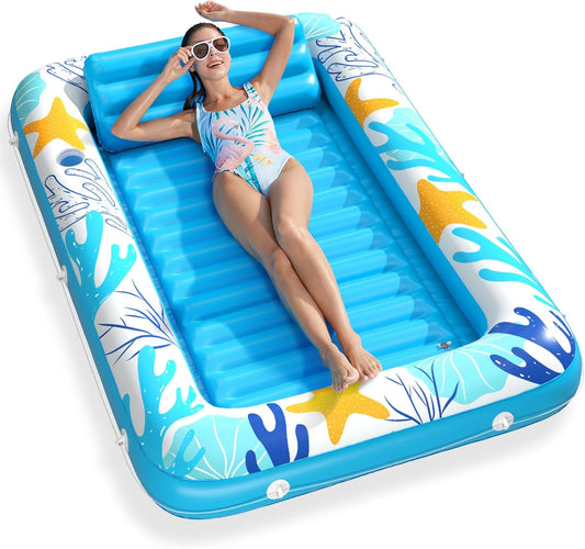 Jasonwell 4‑in‑1 Inflatable Tanning Lounger — Sun Tan Tub & Pool Raft, Water‑Filled Mat/Pad for Adults & Kids (Large) - Ocean Aqua