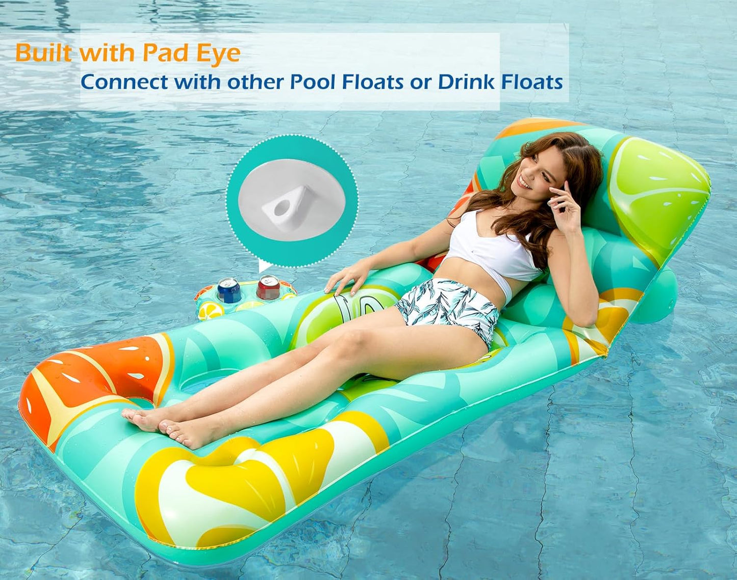 Jasonwell Inflatable Pool Float for Adults — Adjustable Backrest Lounger Raft with Cup Holders, Mesh Seat for Pool, Lake & Beach - Fruit