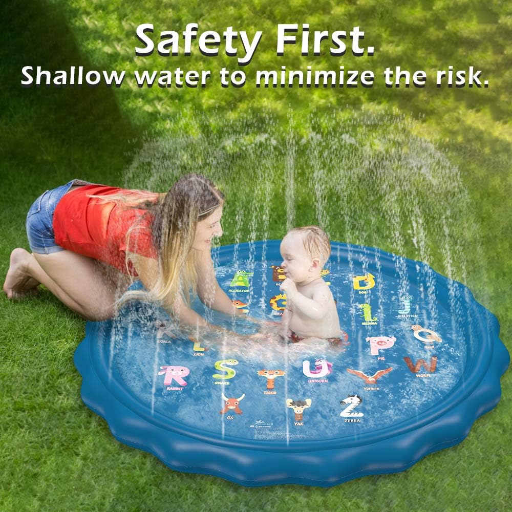 Jasonwell 60" Splash Pad Sprinkler for Kids & Toddlers – Inflatable Outdoor Water Play Mat, Backyard Pool for Boys & Girls, Ages 1-9, Blue