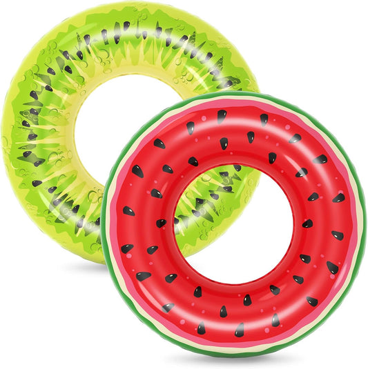 Jasonwell 2-Pack Inflatable Pool Floats – Fruit Swim Rings (Watermelon & Kiwi) for Kids & Adults, Pool Party, Lake, & Beach Fun
