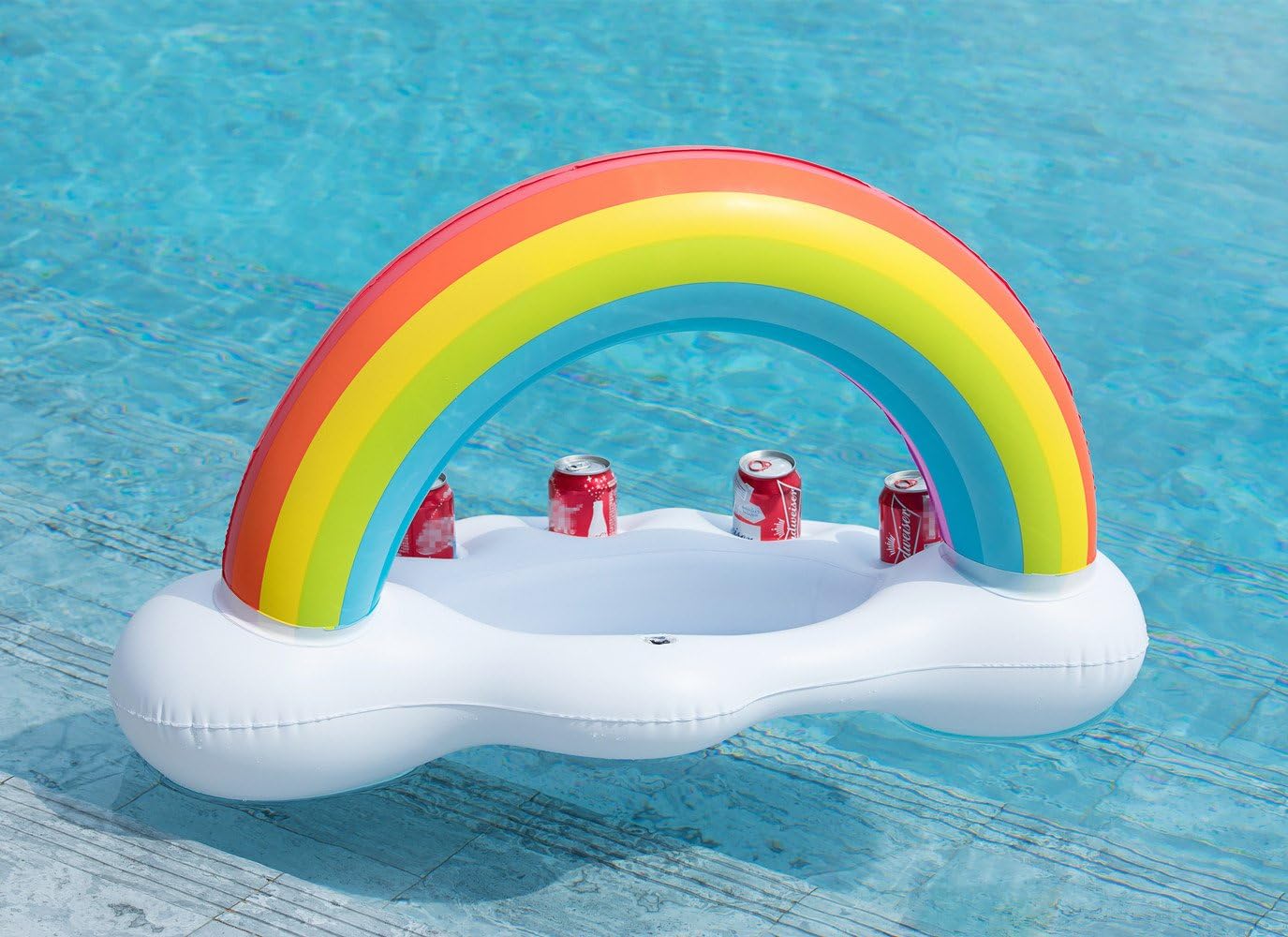 Jasonwell Inflatable Pool Party Cooler – Rainbow Cloud Drink Holder for Luau, Hawaiian, Beach Parties, Outdoor Decor, Pool Games for Kids & Adults