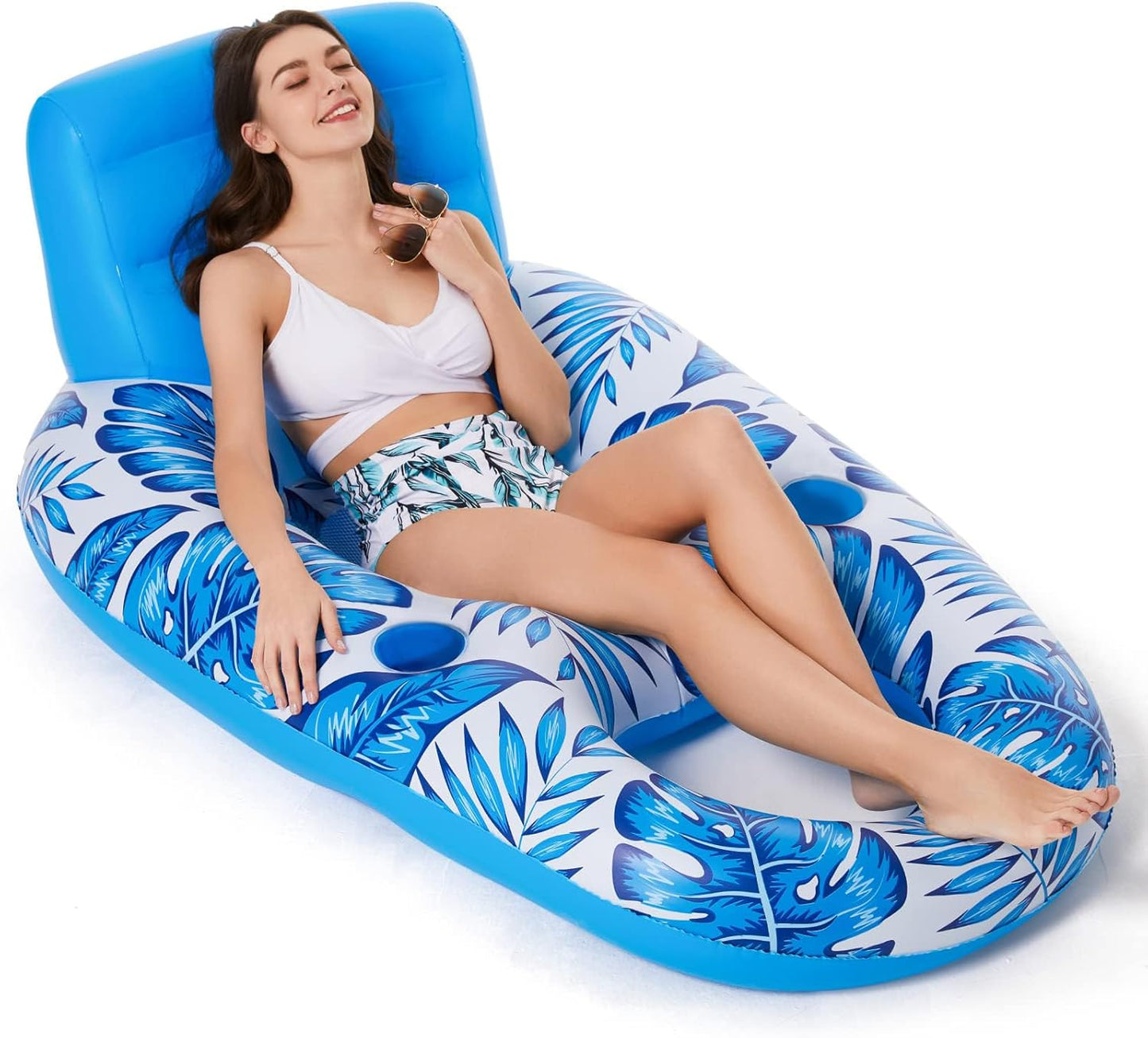 Jasonwell Inflatable Pool Float for Adults — Lounger Raft with Cup Holders, Floating Chair for Pool, Lake & Beach - Blue