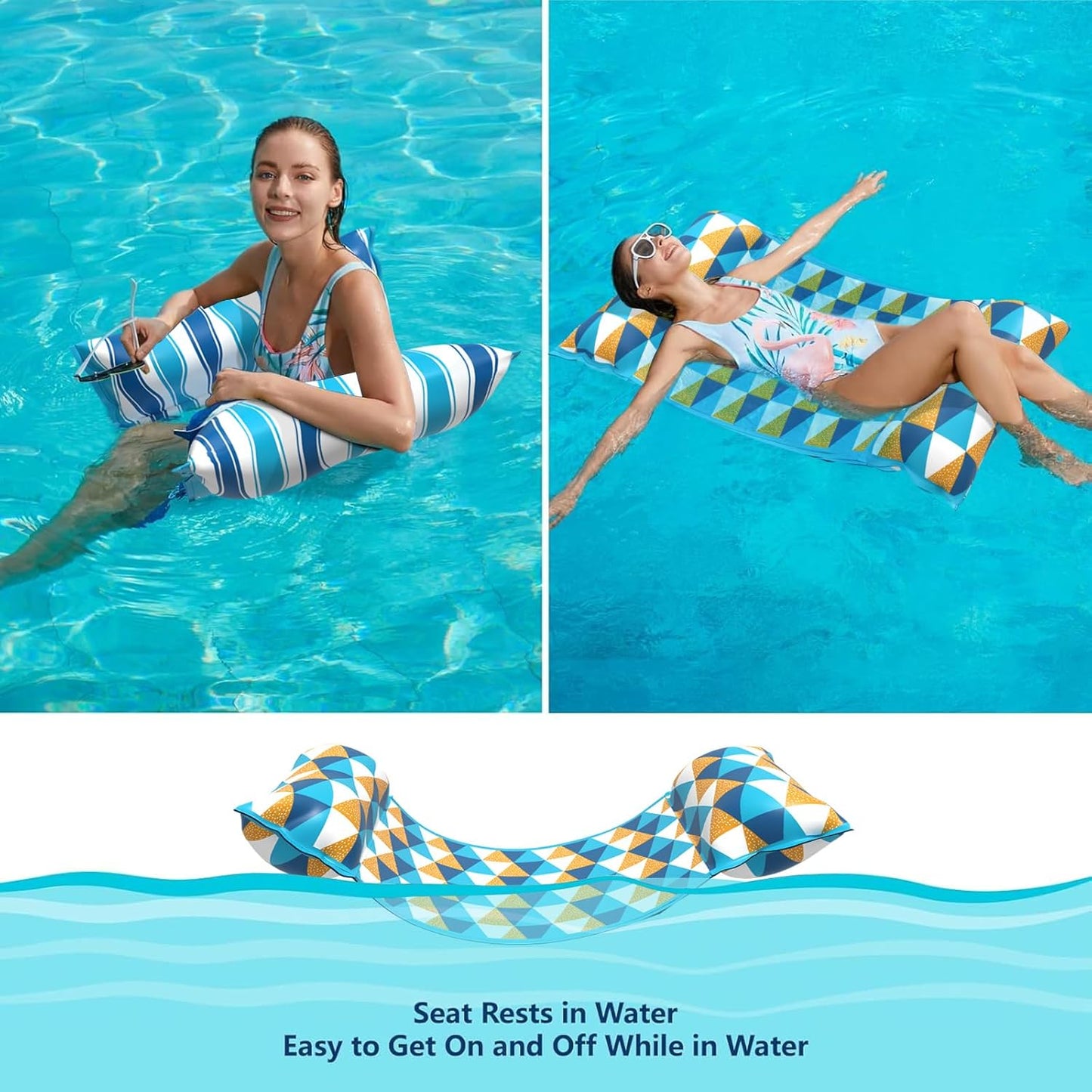 Jasonwell 2-Pack Water Hammock Pool Floats – 4-in-1 Fabric Inflatable Lounge, Saddle, Drifter for Adults, Pool, Lake, Beach