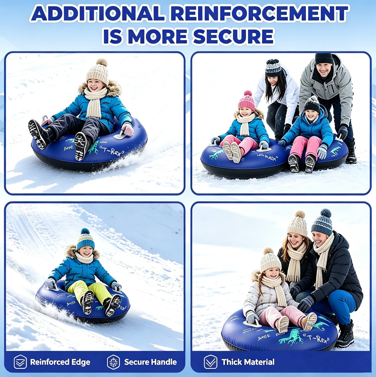 Dinosaur Inflatable Snow Tube, Thickened Heavy-Duty PVC Sled with Reinforced Bottom & 2 Handles, Winter Snow Sled for Skiing, Outdoor Games, Halloween & Christmas Activities