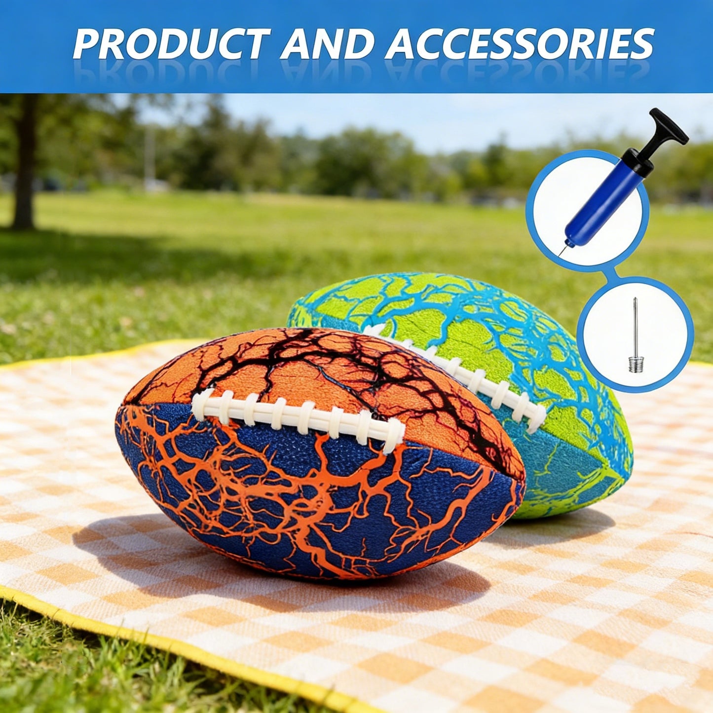 Jasonwell 2-Pack Waterproof All-Weather Pool & Beach Footballs with Pump - Fun Sports Toy for Kids & Adults