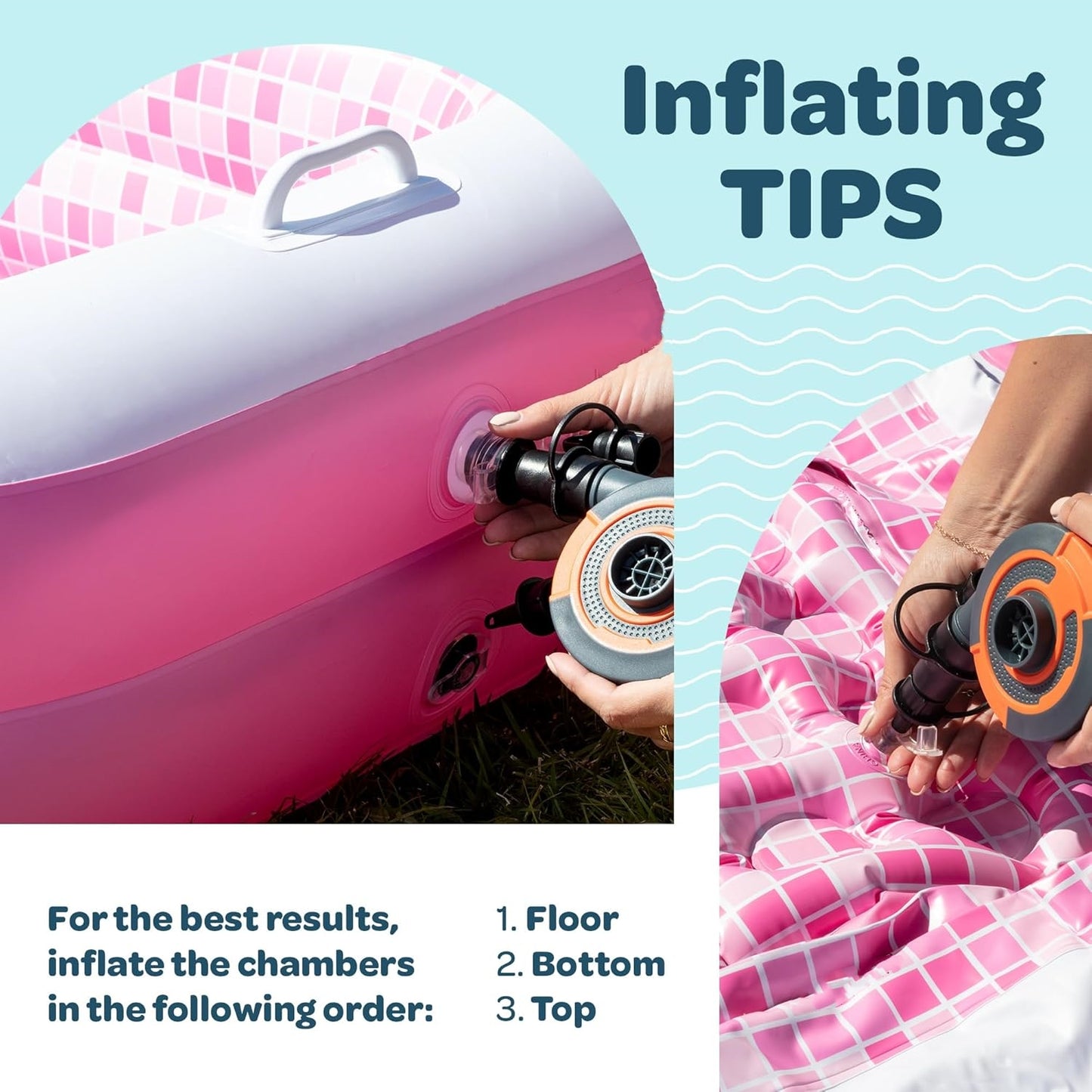 Jasonwell 2-in-1 Inflatable Kiddie Pool 65"x39"x10", Soft Cushioned Floor, Handles & Drain, Rectangular Pool for Kids 2+, Pink