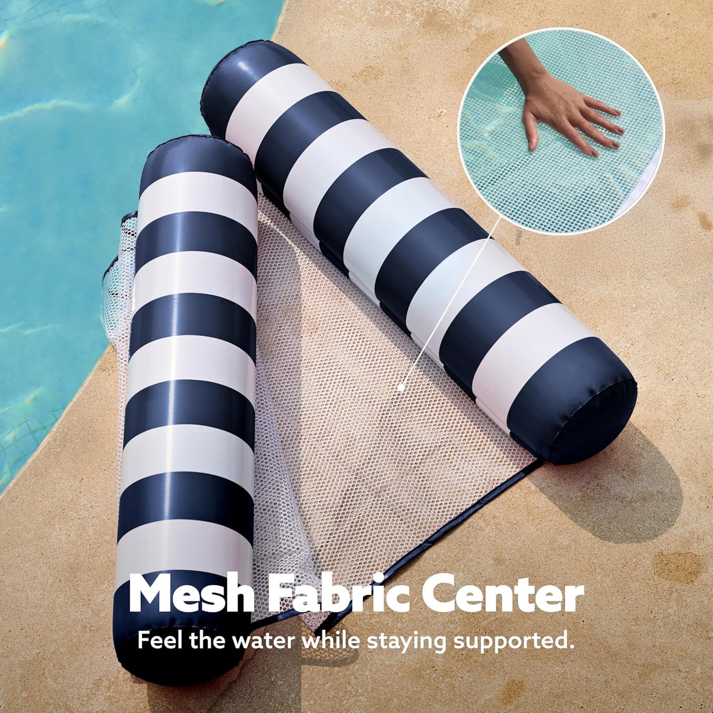 Jasonwell 2-Pack Hammock Pool Floats for Adults – 4-in-1 Inflatable Lounge Floats, PVC, Blue & Navy Blue, 48" x 31.5"