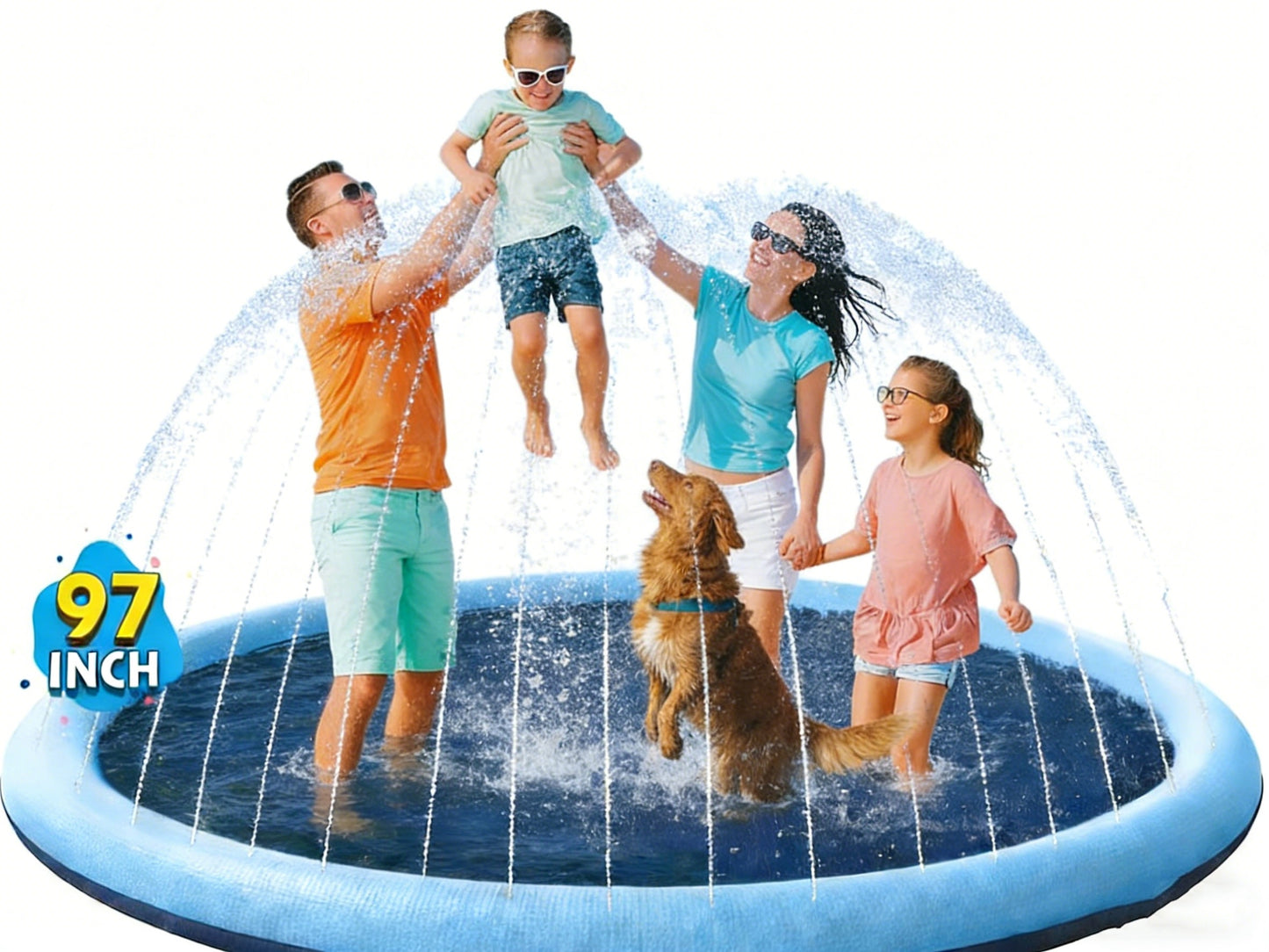 Jasonwell Non-Slip Splash Pad for Kids & Dogs - 97" Thickened Sprinkler Pool, Fun Outdoor Water Toy for Children & Pets, Blue