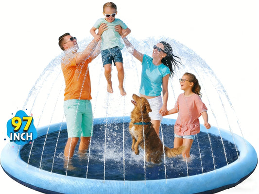 Jasonwell Non-Slip Splash Pad for Kids & Dogs - 97" Thickened Sprinkler Pool, Fun Outdoor Water Toy for Children & Pets, Blue