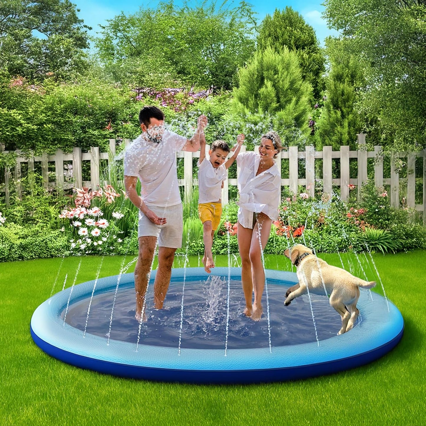 Jasonwell Non-Slip Splash Pad for Kids & Dogs, 87" Thickened Sprinkler Pool, Outdoor Water Toy for Children & Pets, Blue