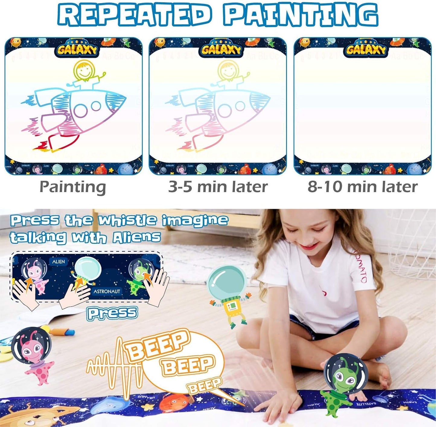 Jasonwell Aqua Water Doodle Mat 40"x32" - Magic Drawing Mat for Kids, Alphabet Design, Educational Toy for Ages 2-8 (Multicolor)
