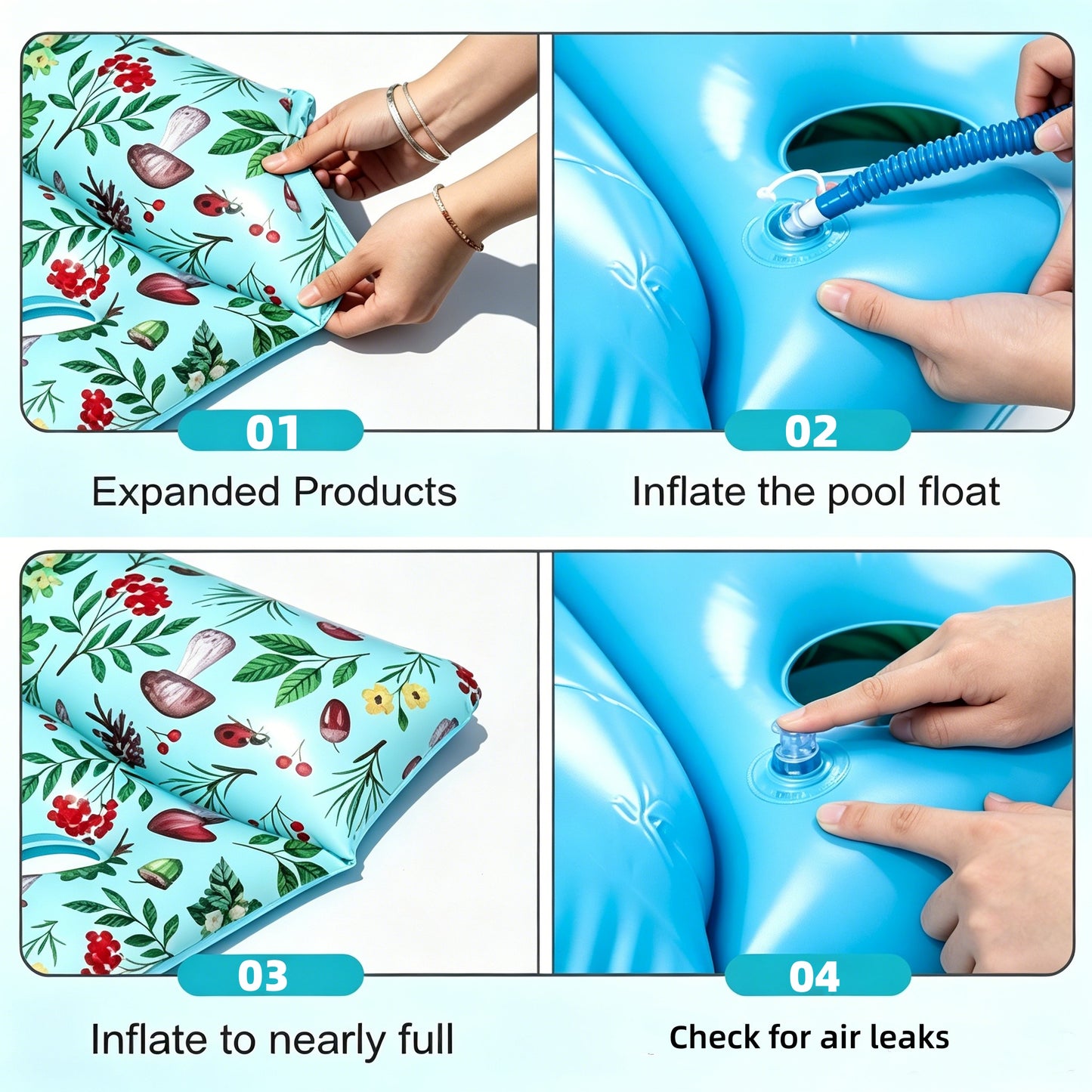 HeyGo 2-Pack 21-Hole Inflatable Pool Floats Combo (Mermaid Sequin & Blue Fruit) Adult Lounger Rafts for Pool & Beach