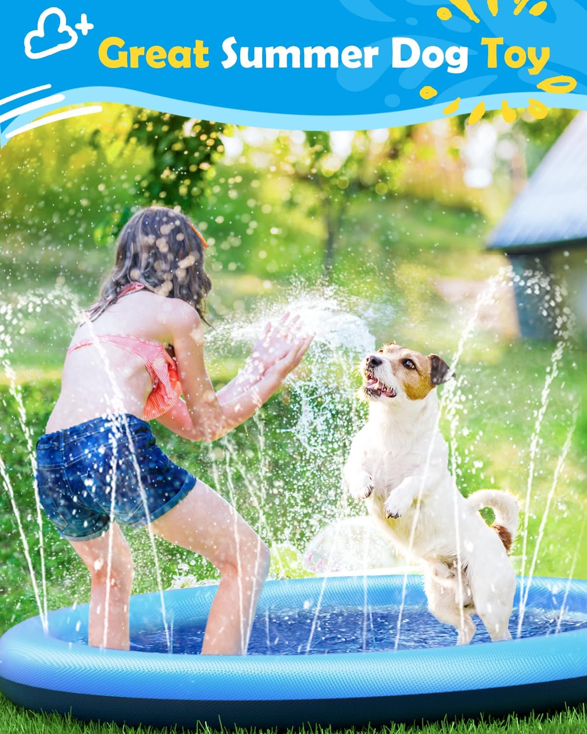 Jasonwell 59" Splash Pad for Dogs & Kids: Durable Anti-Slip Sprinkler Pool, Outdoor Water Play Mat & Summer Toy for Large Dogs