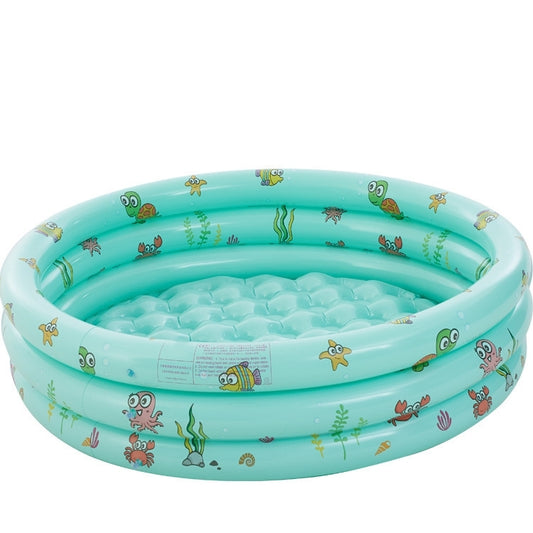 HeyGo 3-Ring Inflatable Kiddie Pool, Green Cartoon Sea Animal Print Baby Pool with Thick Bubble Bottom for Backyard & Summer Fun