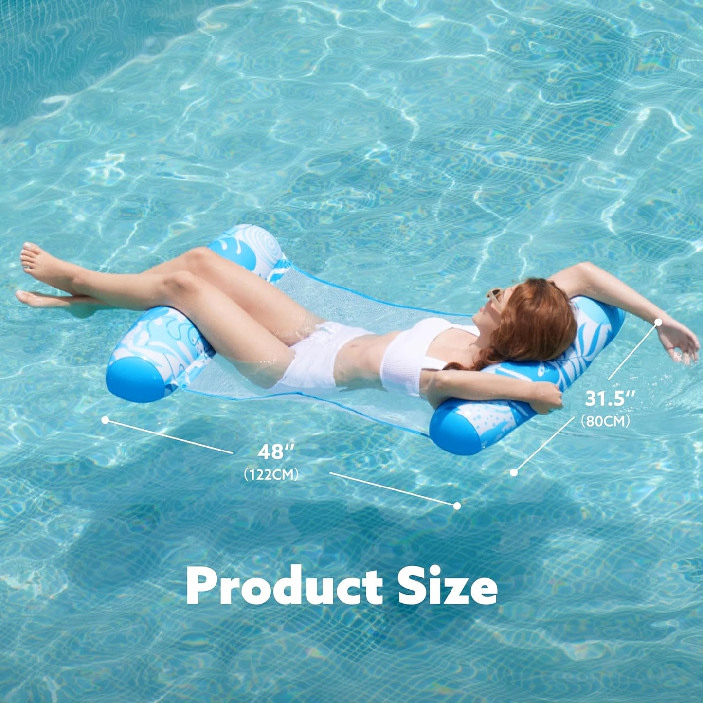 Jasonwell 2-Pack Hammock Pool Floats for Adults – 4-in-1 Inflatable Lounge Floats, PVC, Blue & Pink, Large