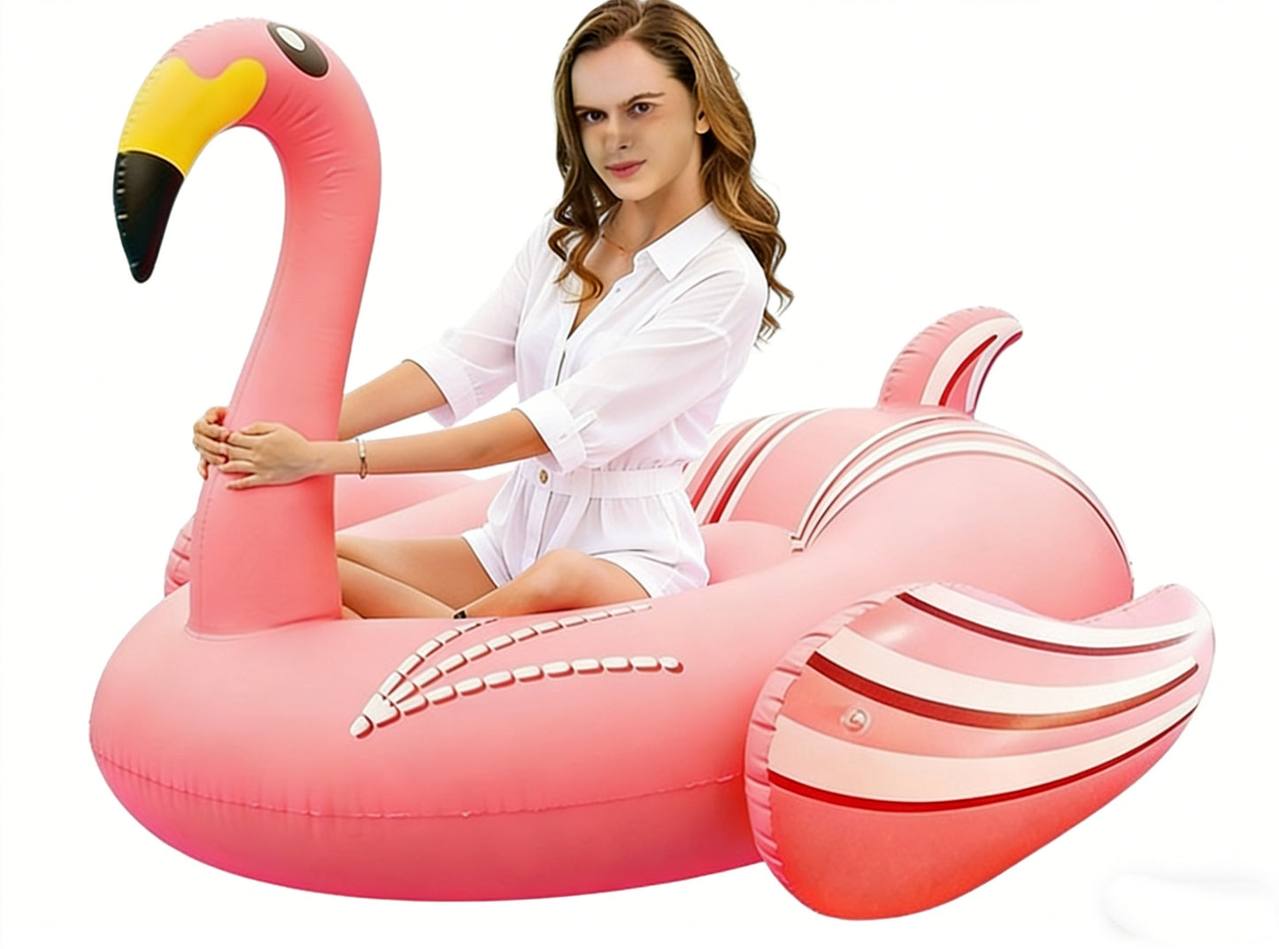 HeyGo 77" x 63" x 51" Inflatable Giant Flamingo Pool Float for Adults - Large Pink Lounge Raft for Pool, Beach & Lake Summer Fun!