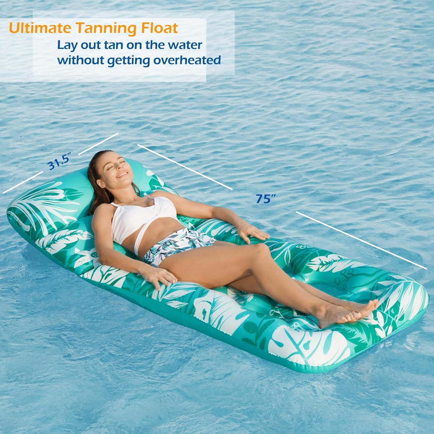 Jasonwell Inflatable Pool Float for Adults — Adjustable Backrest Lounger Raft with Cup Holders, Mesh Seat for Pool, Lake & Beach - Cyan