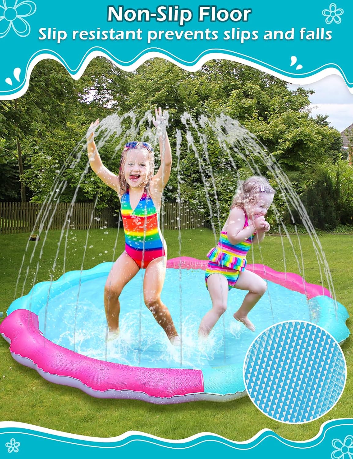 Jasonwell Non-Slip Kids & Dog Splash Pad – Durable Sprinkler Pool for Toddlers, Kids, Small to Large Dogs, Summer Outdoor Water Toys for Backyard Fun