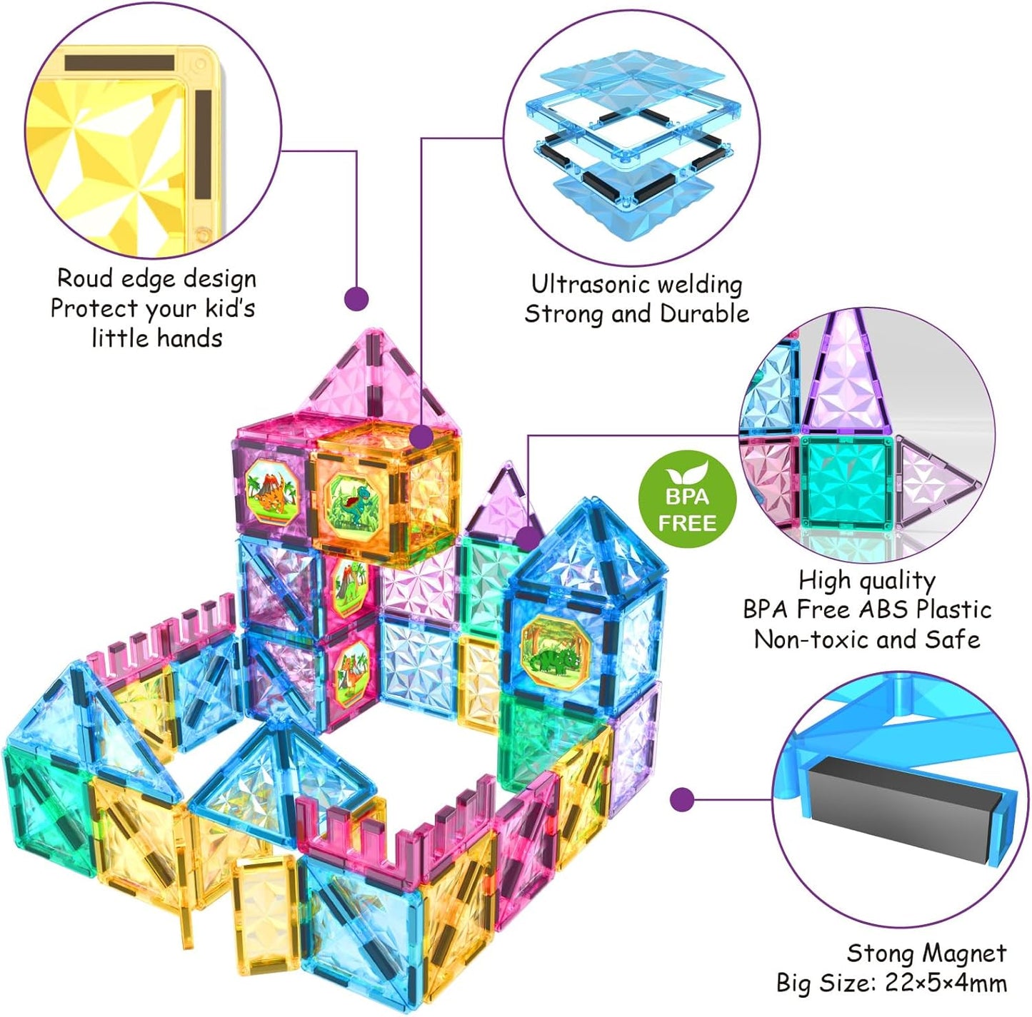 Jasonwell 110PCS Magnetic Tiles Building Blocks Set – Educational STEM Construction Kit for Kids 3-9 Years - 110pcs set