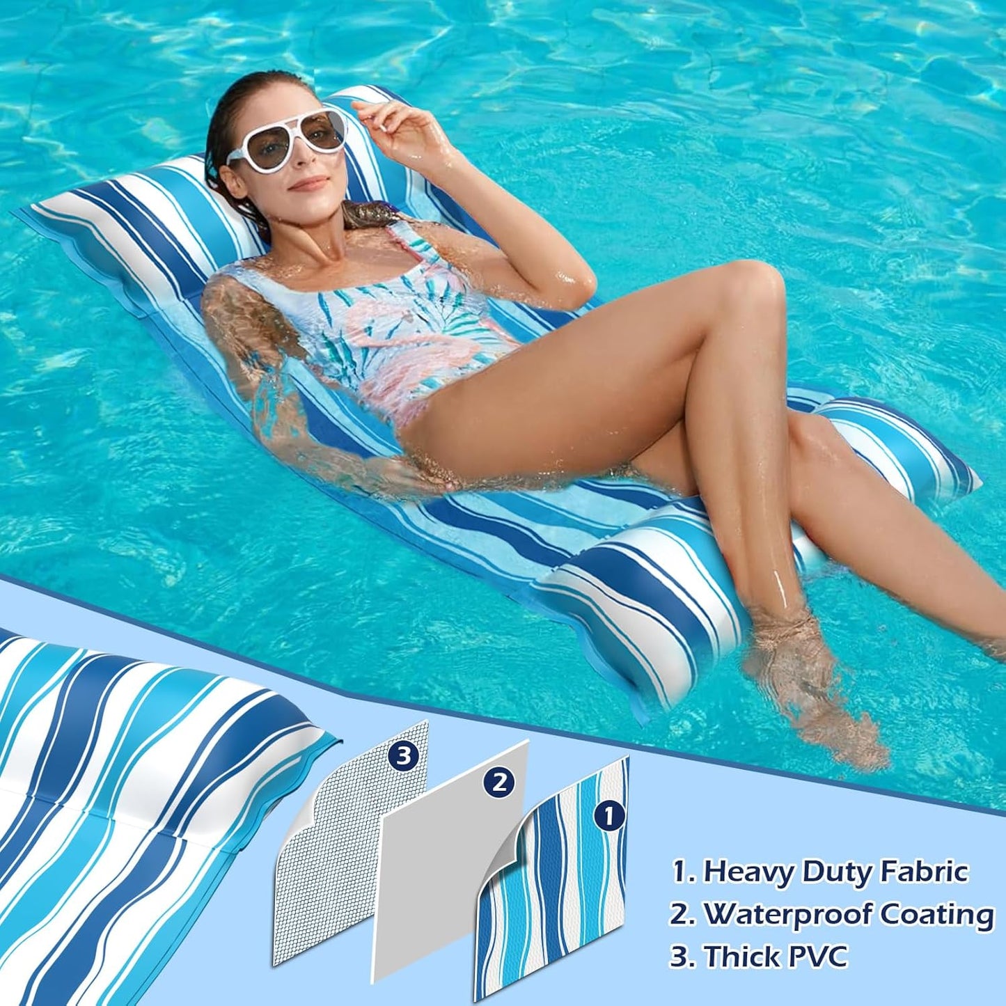 Jasonwell Water Hammock Pool Float – 4-in-1 Fabric Inflatable Lounge Chair, Drifter, Saddle for Adults, Beach & Pool Raft