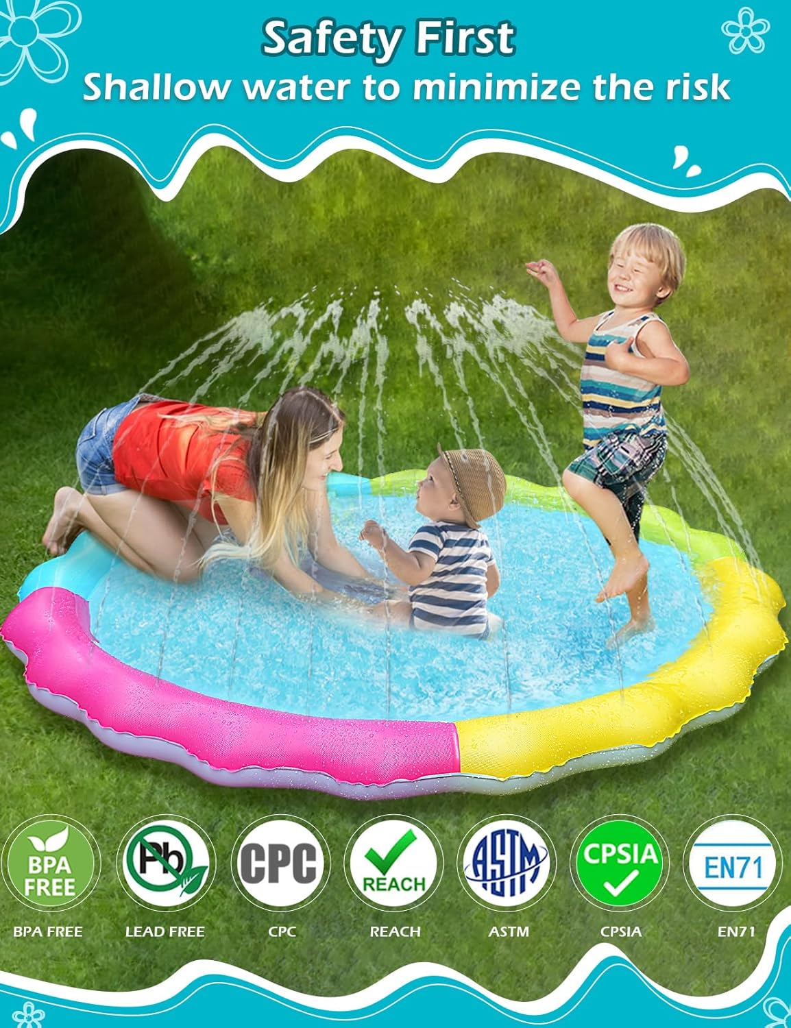 Jasonwell Splash Pad Sprinkler – Inflatable Outdoor Water Play Mat for Kids, Toddlers, and Pets, Backyard Fun for Boys & Girls (XL)