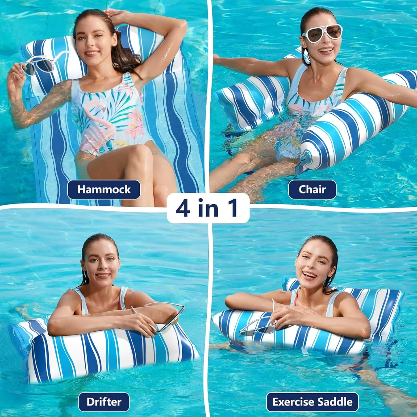 Jasonwell Water Hammock Pool Float – 4-in-1 Fabric Inflatable Lounge Chair, Drifter, Saddle for Adults, Beach & Pool Raft