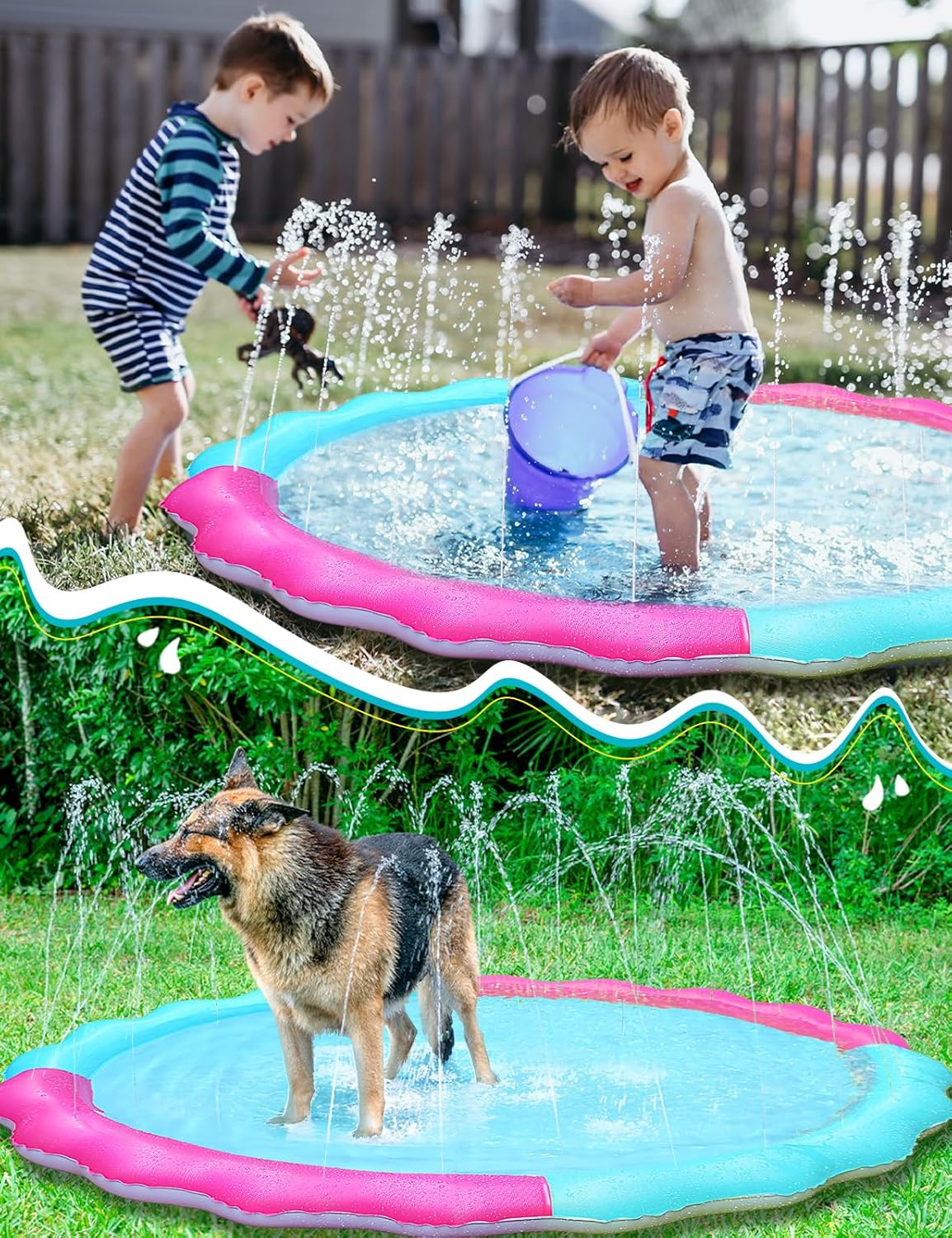 Jasonwell Kids & Dog Splash Pad – Non-Slip Sprinkler Pool for Toddlers, Kids, Small to Large Dogs, Durable Outdoor Water Toys for Backyard Fun