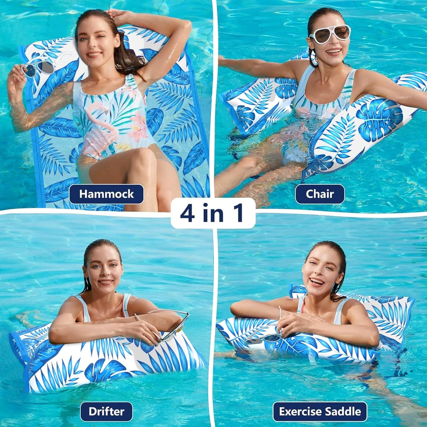 Jasonwell Water Hammock Pool Floats – 4-in-1 Fabric Inflatable Lounge, Saddle, Drifter for Adults, Pool, Lake, Beach Rafts