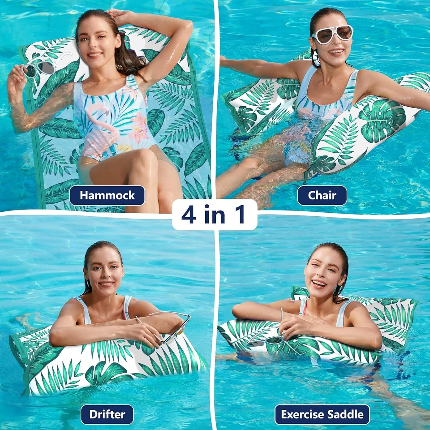 Jasonwell Water Hammock Pool Floats – 4-in-1 Fabric Inflatable Lounge, Saddle, Drifter for Adults, Pool, Lake, Beach Rafts