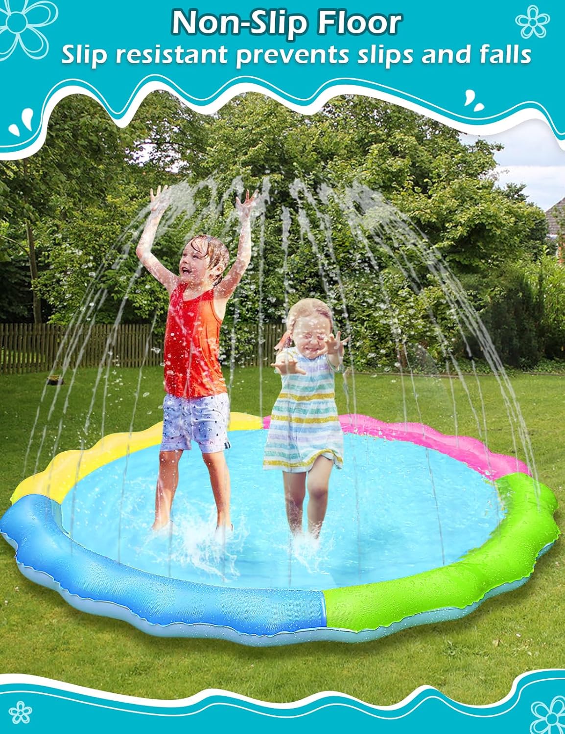 Jasonwell Non-Slip Kids & Dog Splash Pad – Durable Sprinkler Pool for Toddlers, Kids, Small to Large Dogs, Outdoor Water Toys for Backyard Fun