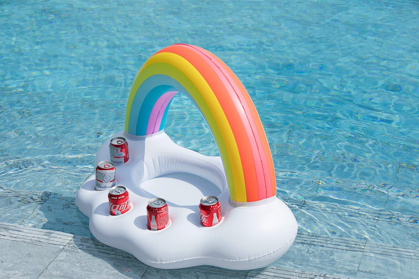 Jasonwell Inflatable Pool Party Cooler – Rainbow Cloud Drink Holder for Luau, Hawaiian, Beach Parties, Outdoor Decor, Pool Games for Kids & Adults