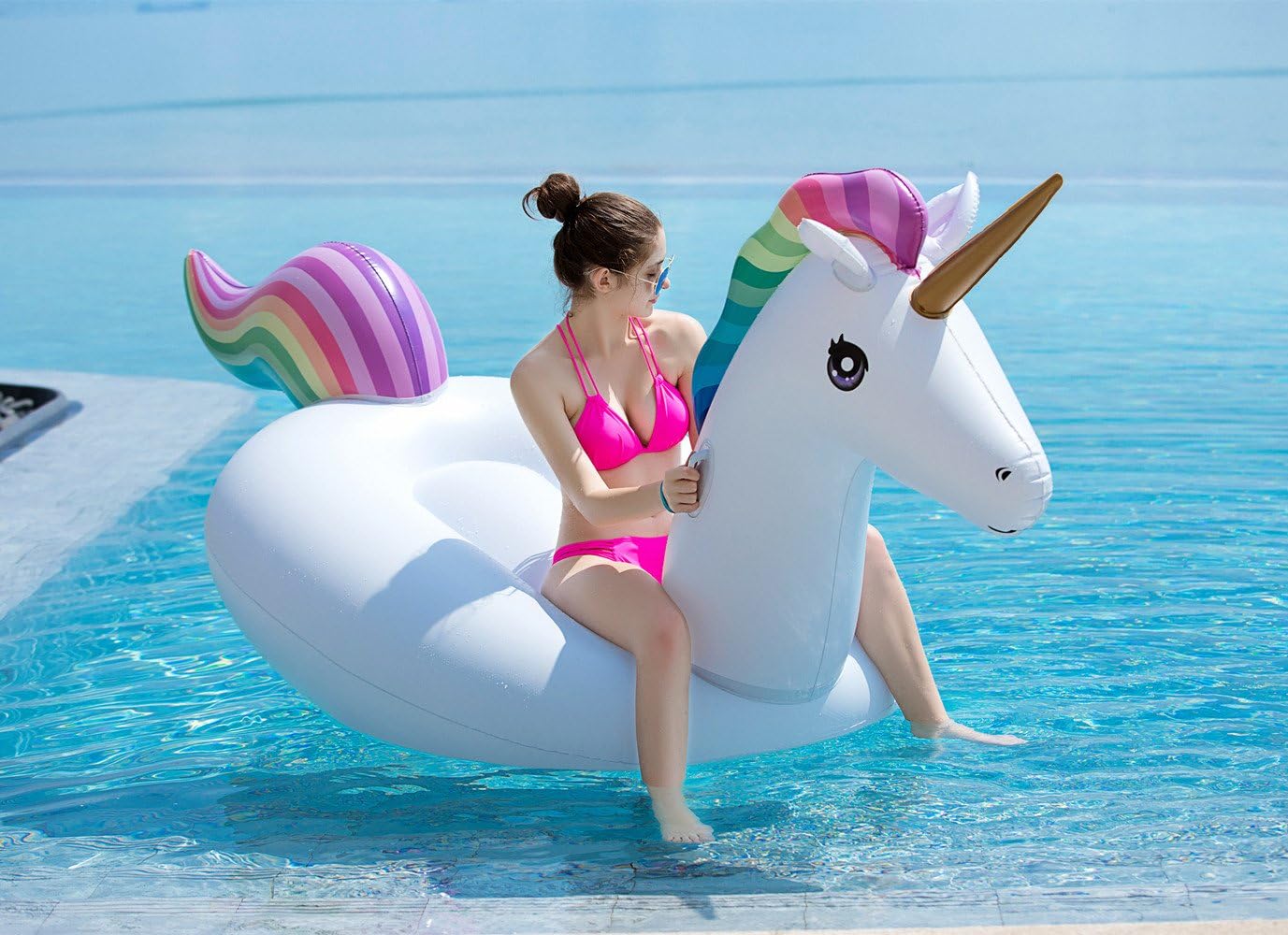 Jasonwell Giant Inflatable Unicorn Pool Float – Rideable Blow Up Lounge Raft with Fast Valves for Summer Beach, Pool Parties, Kids & Adults