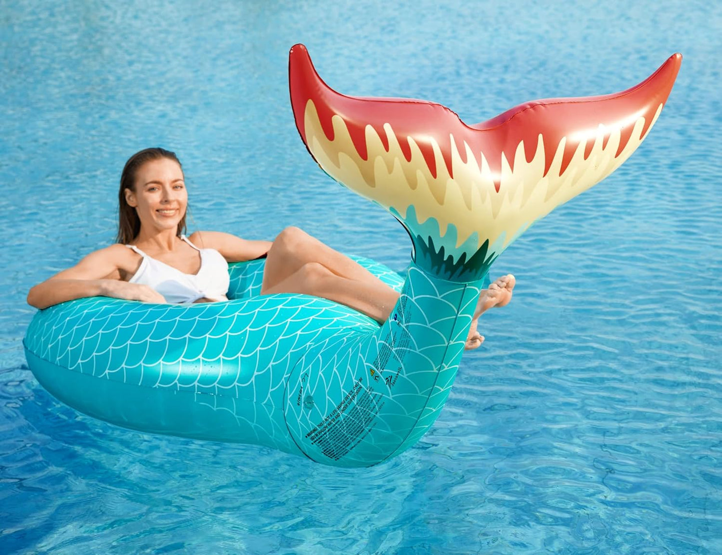 Jasonwell Giant Inflatable Mermaid Tail Pool Float – Fast Valves, Summer Lounge Raft for Adults & Kids, Green, Large