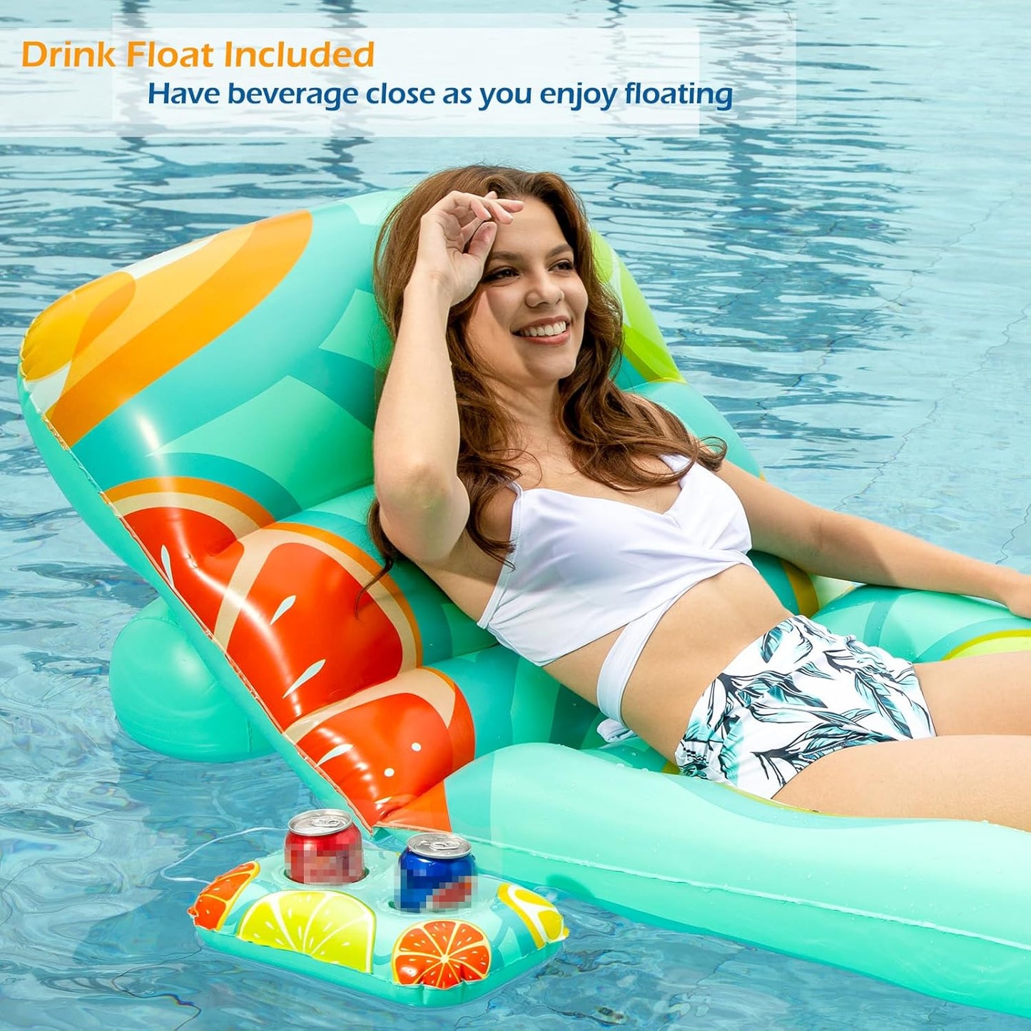 Jasonwell Inflatable Pool Float for Adults — Adjustable Backrest Lounger Raft with Cup Holders, Mesh Seat for Pool, Lake & Beach - Fruit