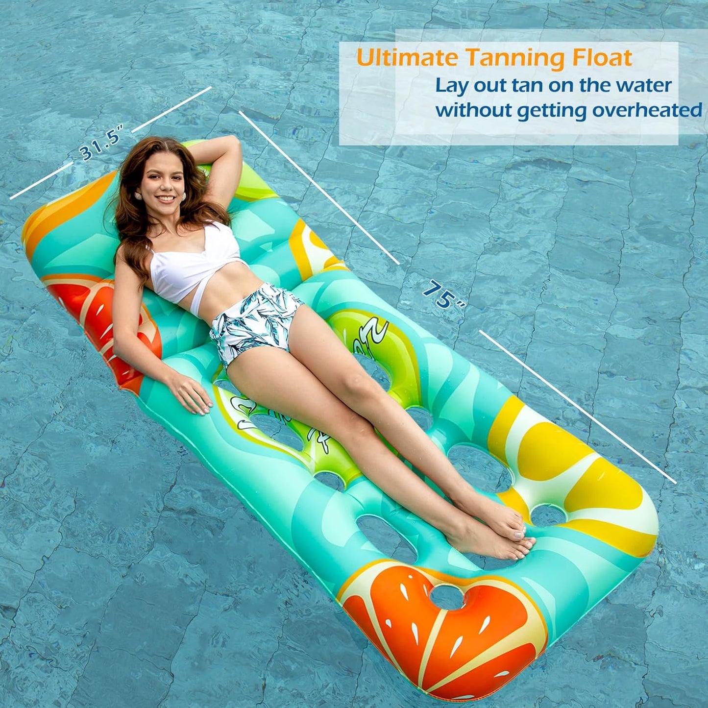 Jasonwell Inflatable Pool Float for Adults — Adjustable Backrest Lounger Raft with Cup Holders, Mesh Seat for Pool, Lake & Beach - Fruit