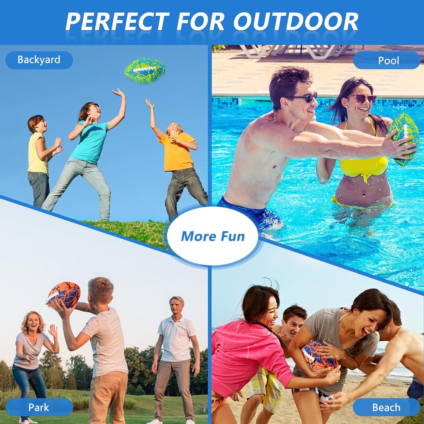 Jasonwell 2-Pack All-Weather Pool & Beach Footballs with Pump - Waterproof Water Grip Sports Toy for Kids & Adults