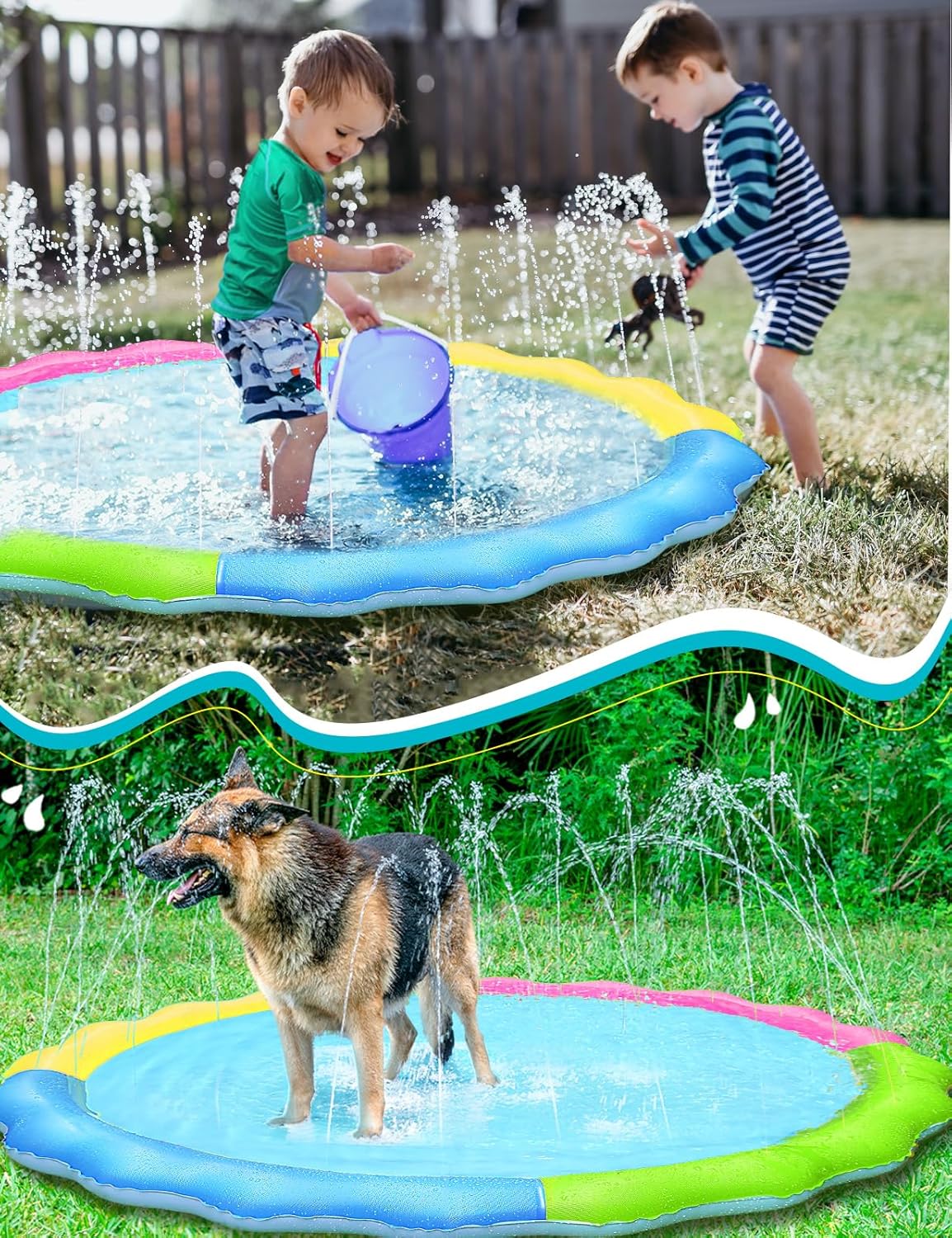 Jasonwell Kids & Dog Splash Pad – Non-Slip Sprinkler Pool for Toddlers, Kids, Small to Large Dogs, Durable Summer Outdoor Water Toys for Backyard