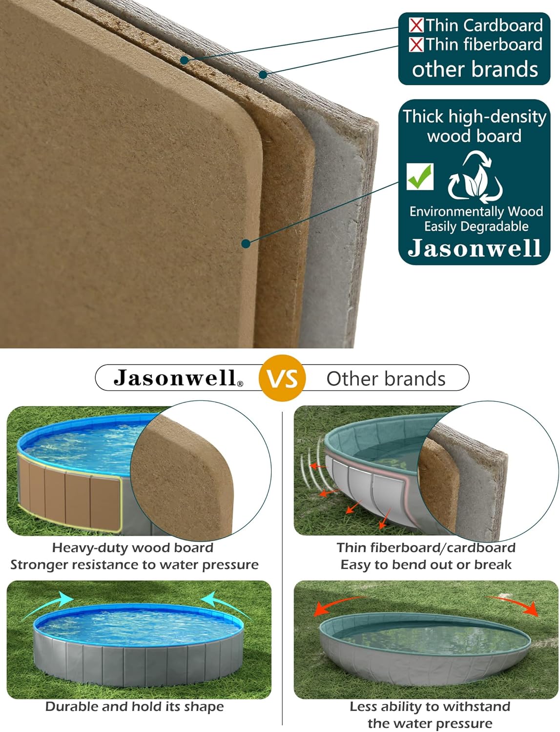 Jasonwell Foldable Pet Pool - Collapsible Dog Bath & Wading Tub for All-Size Dogs & Kids - 48" - Mdf Wood Gray