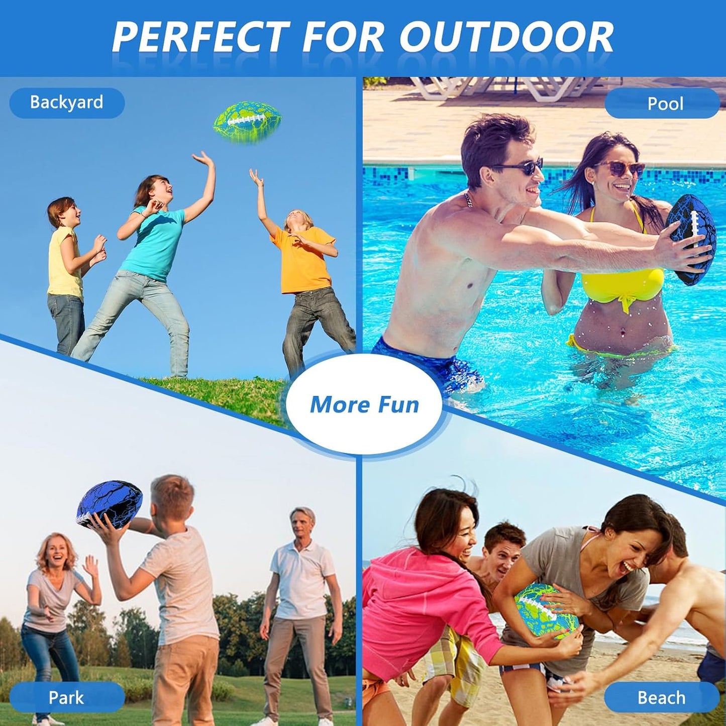 Jasonwell Water-Proof Inflatable Football — 2-Pack Pool & Beach Footballs with Double-Laced Grip, Durable PVC Bladder & Soft Fabric — Outdoor Water Toy