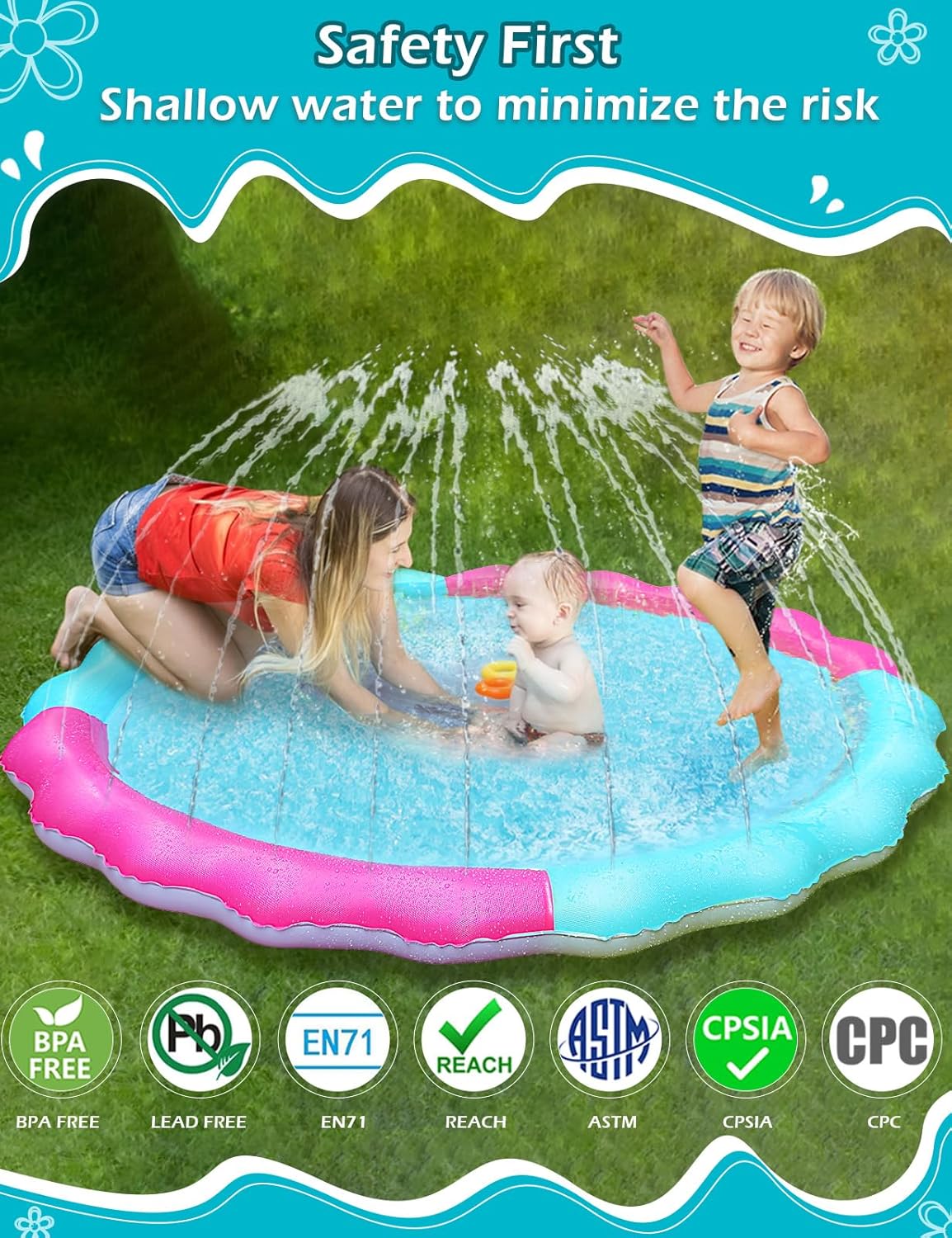 Jasonwell Kids & Dog Splash Pad – Non-Slip Sprinkler Pool for Toddlers, Kids, Small to Large Dogs, Durable Outdoor Water Toys for Backyard Fun
