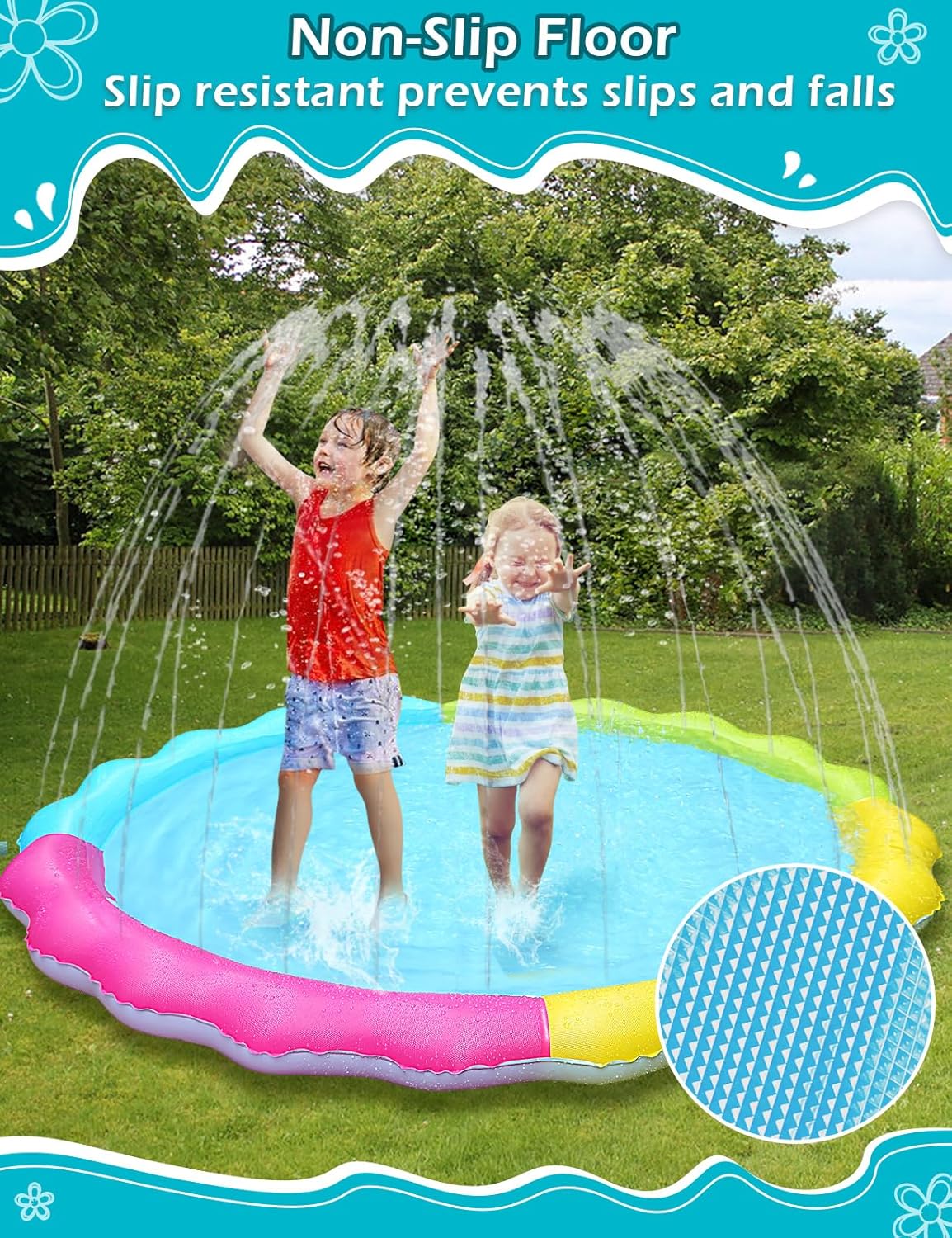 Jasonwell Splash Pad Sprinkler – Inflatable Outdoor Water Play Mat for Kids, Toddlers, and Pets, Backyard Fun for Boys & Girls (XL)