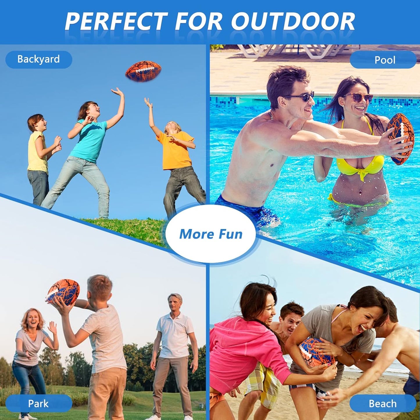 Jasonwell 2-Pack Waterproof Pool Footballs - Strong Grip, Durable Fun for Beach, Lake & Backyard Play – Kids to Adults