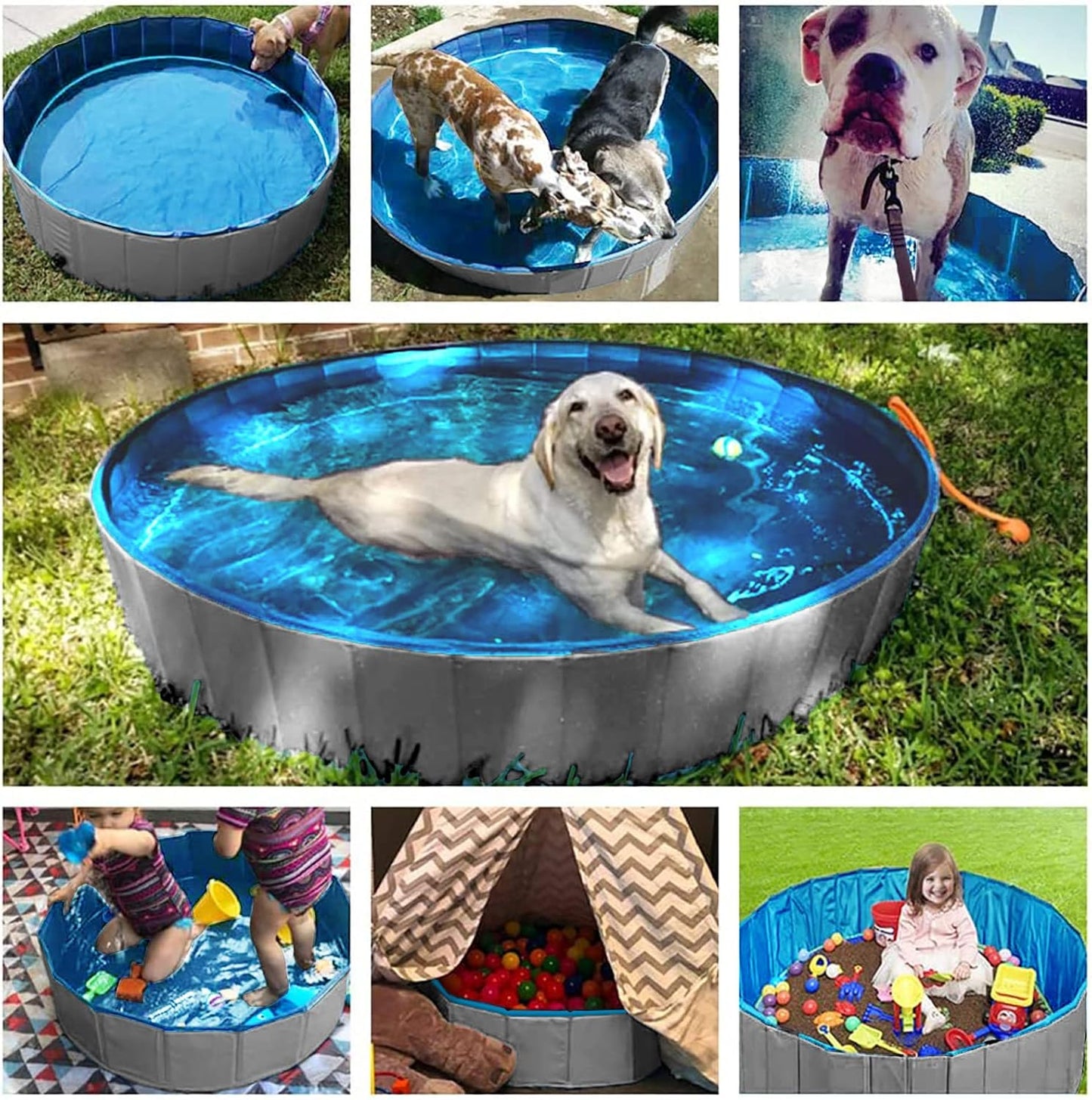 Jasonwell Foldable Pet Pool - Collapsible Dog Bath & Wading Tub for All-Size Dogs & Kids - 48" - Mdf Wood Gray