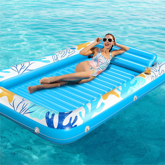 Jasonwell 4-in-1 Inflatable Tanning Lounger, Sun Tan Tub & Pool Raft, Water-Filled Mat for Adults & Kids (XL), Ocean Aqua