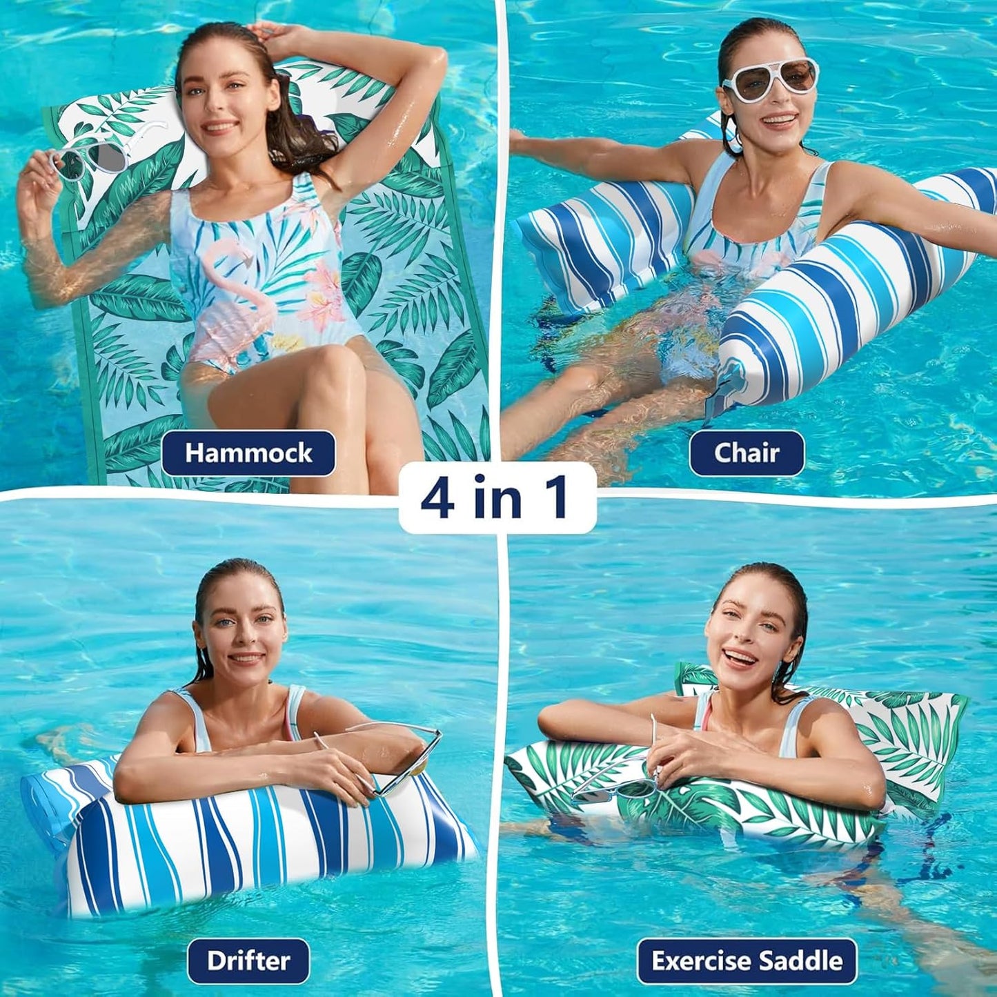 Jasonwell 2-Pack Water Hammock Pool Floats – 4-in-1 Fabric Inflatable Lounge, Saddle, Drifter for Adults, Pool, Beach, Lake