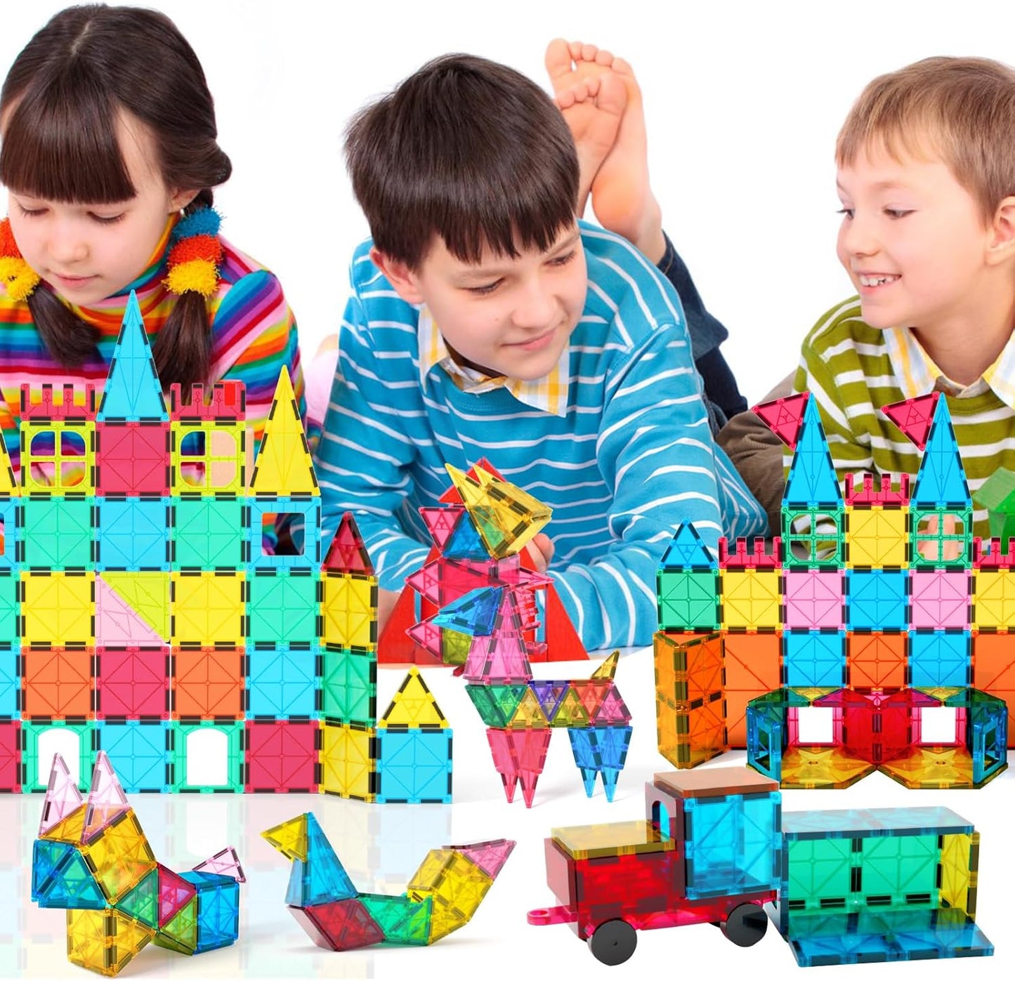 Jasonwell 65pcs Magnetic Tiles Building Blocks Set – STEM Construction Kit for Boys & Girls, Educational Toy for Toddlers & Kids (3-10+ Years)