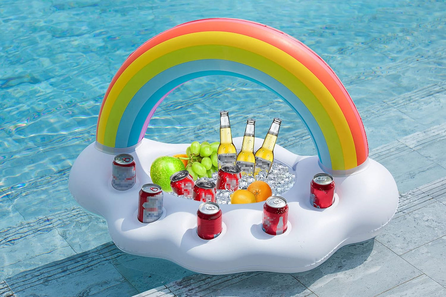 Jasonwell Inflatable Pool Party Cooler – Rainbow Cloud Drink Holder for Luau, Hawaiian, Beach Parties, Outdoor Decor, Pool Games for Kids & Adults