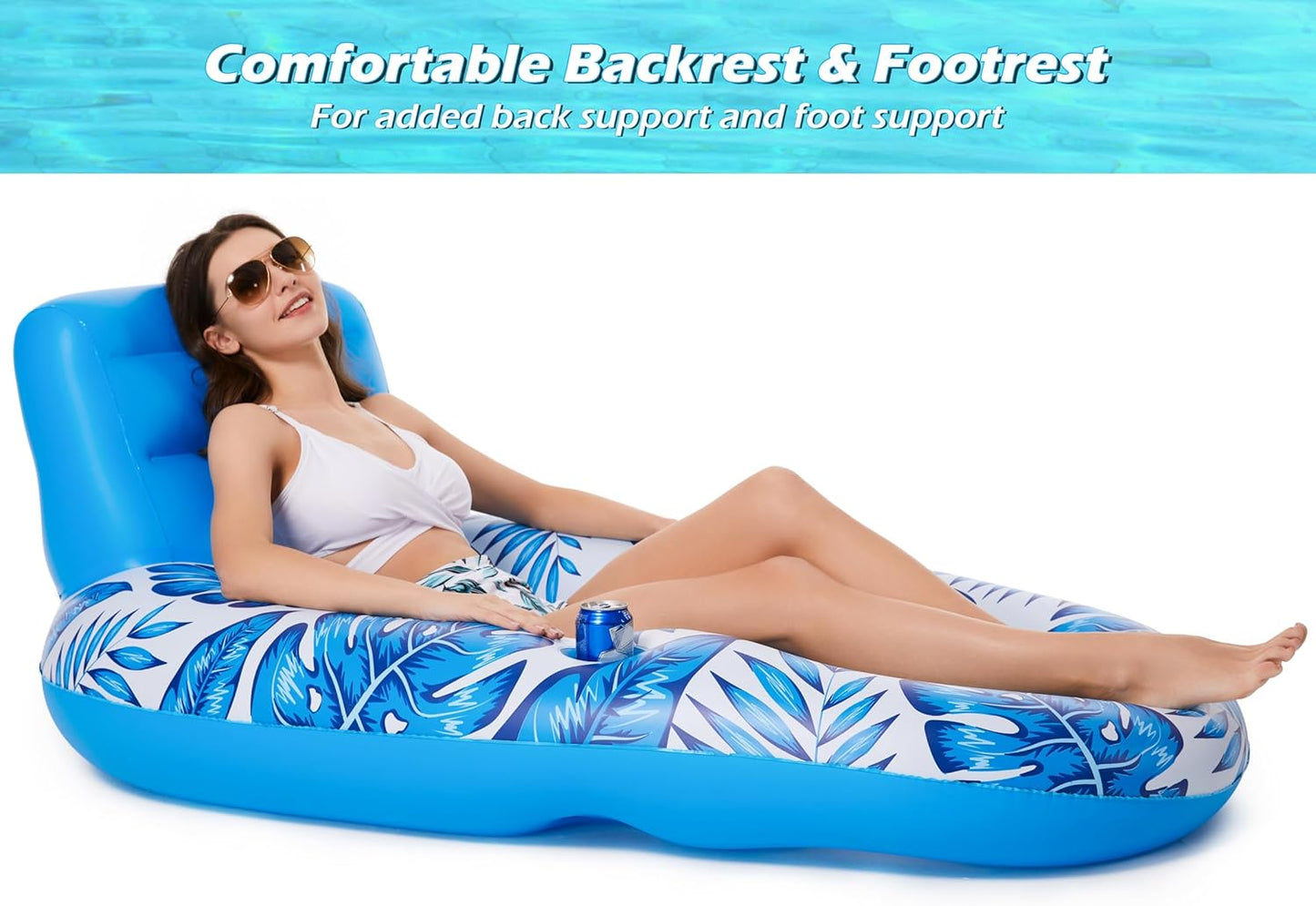 Jasonwell Inflatable Pool Float for Adults — Lounger Raft with Cup Holders, Floating Chair for Pool, Lake & Beach - Blue