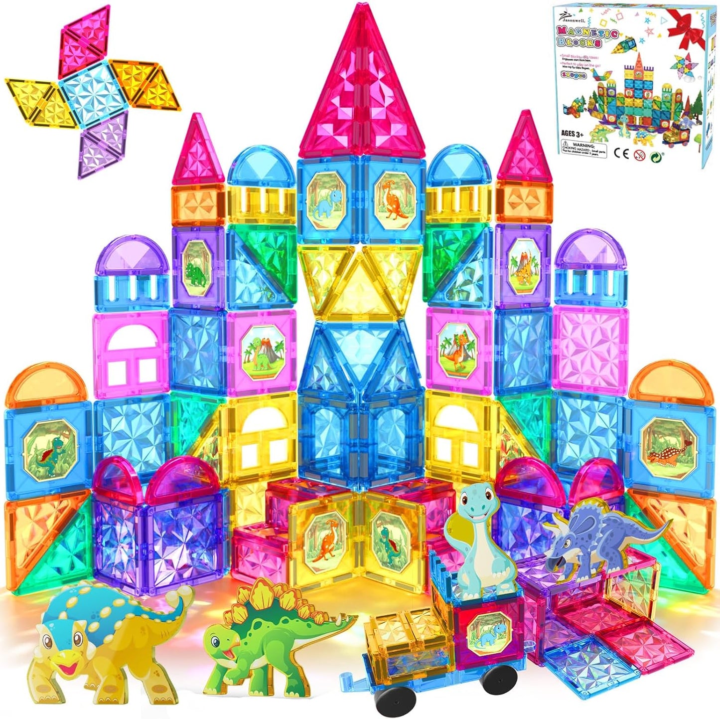 Jasonwell 110PCS Magnetic Tiles Building Blocks Set – Educational STEM Construction Kit for Kids 3-9 Years - 110pcs set